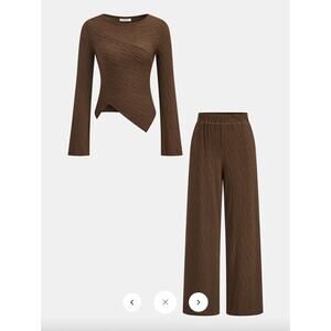 Commense Textured Asymmetric Top and Pants Set Sz S